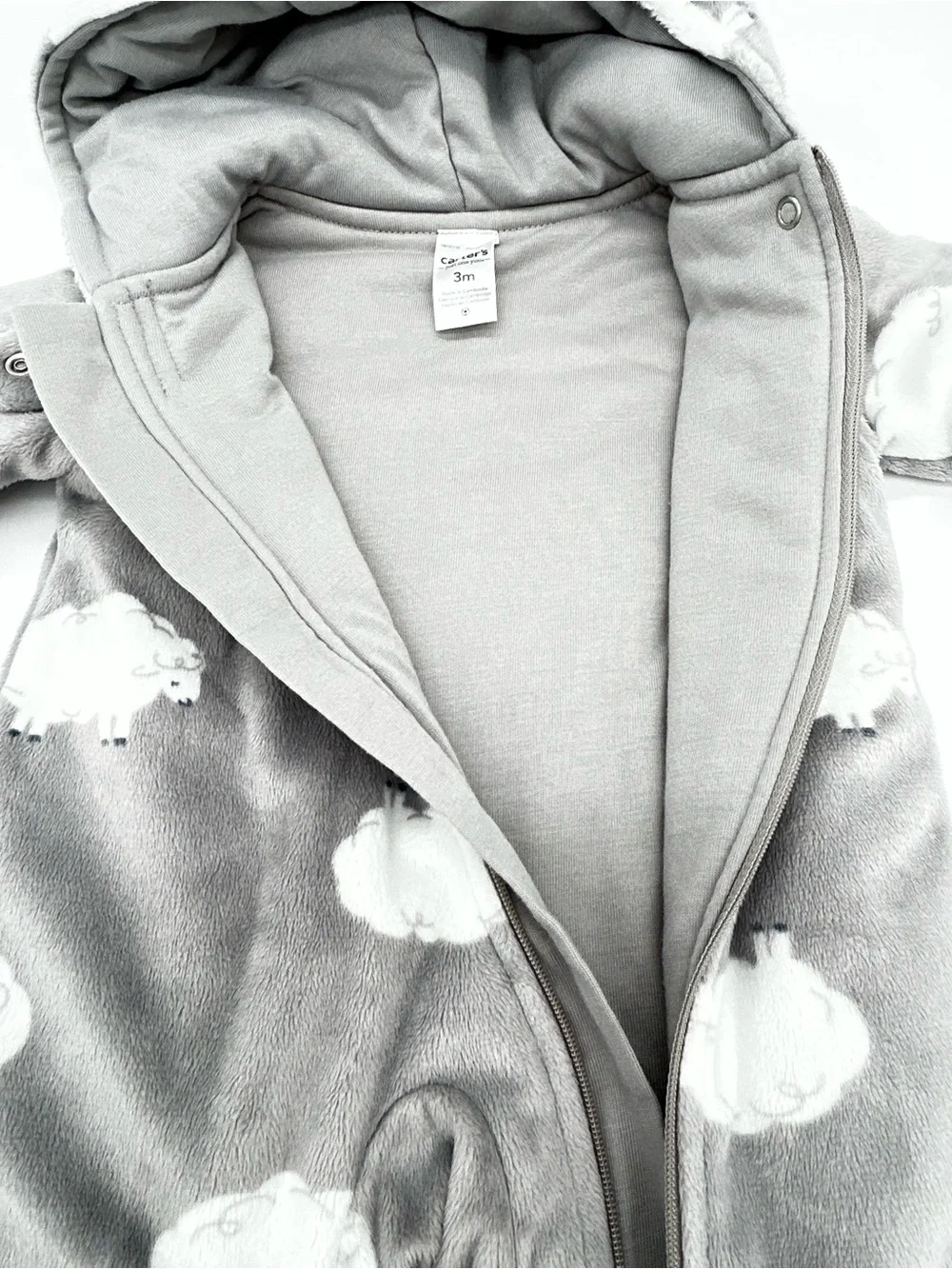 Carter's Gray Fleece Hooded One-Piece with White Sheep Size 3 Months